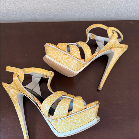 AUTHENTIC YSL Tribute Platform Sandals 37 Yellow Croc Embossed $1,200 Retail 🔥 - Picture 7 of 15